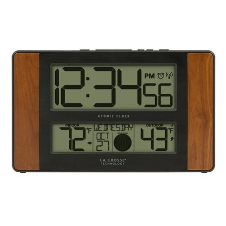 La Crosse Technology 513-1417CH Atomic Digital Clock with Temperature and Moon Phase, Cherry finish