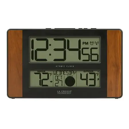 La Crosse Technology 513 1417 CH Atomic Digital Clock with Temperature and Moon Phase, Cherry finish