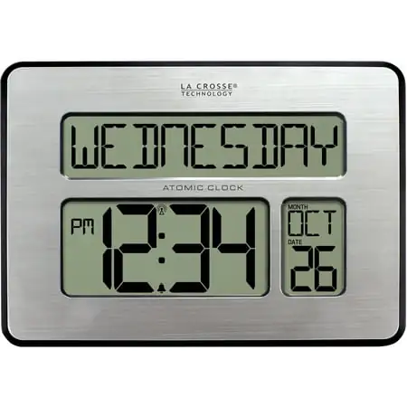 La Crosse Technology 513 1419 INT Atomic Digital Full Calendar Silver Clock with Extra Large Digits