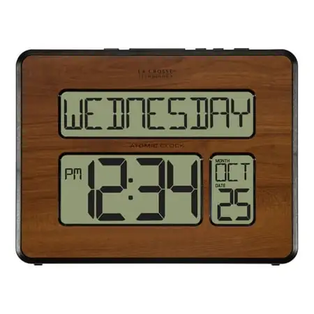 La Crosse Technology 513 1419 WA Atomic La Crosse Technology 513 1419 WA Atomic Full Calendar Digital Clock with Extra Large Digits, Walnut