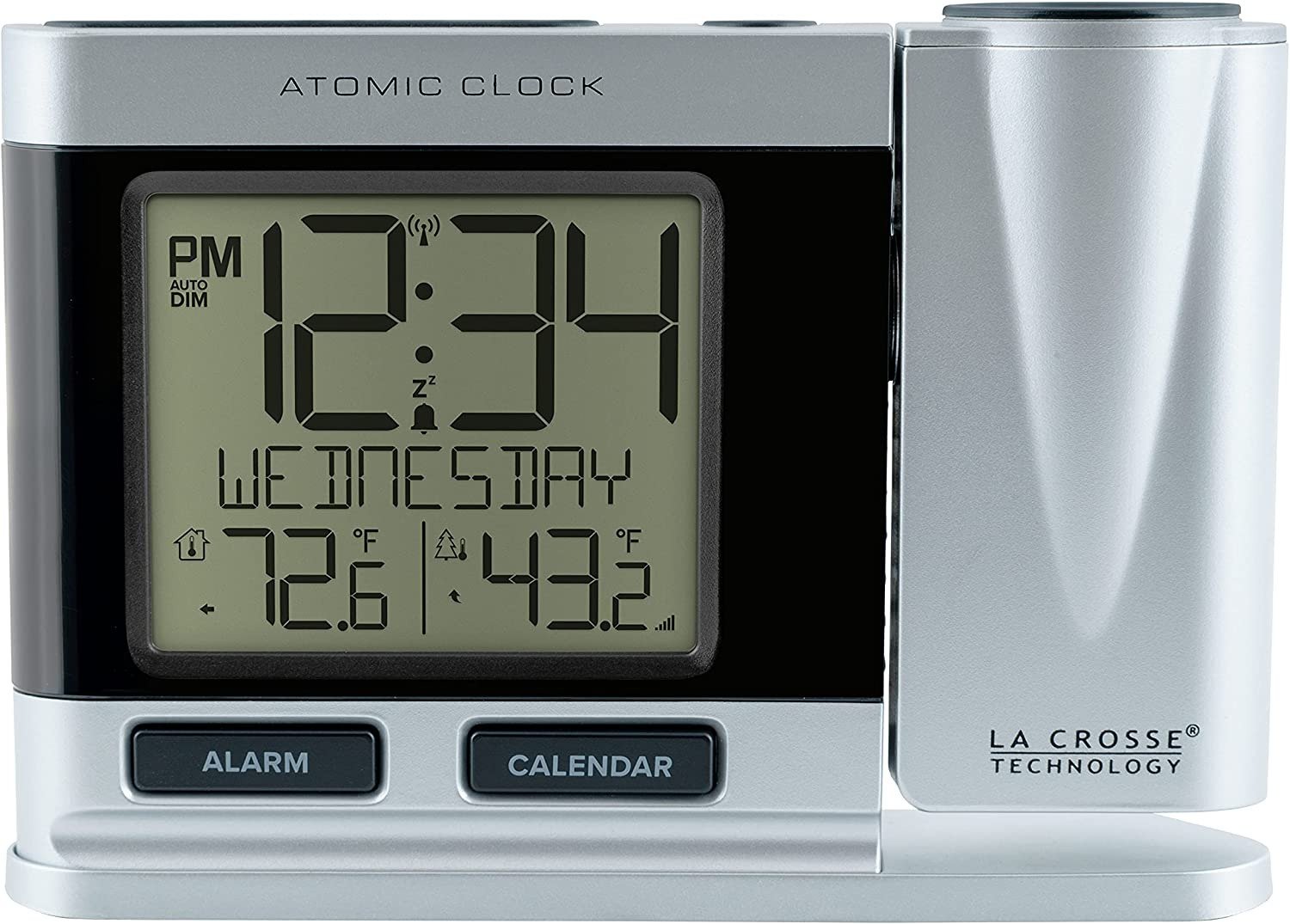 La Crosse Technology 616-12667-INT Silver Atomic Projection Alarm Clock with