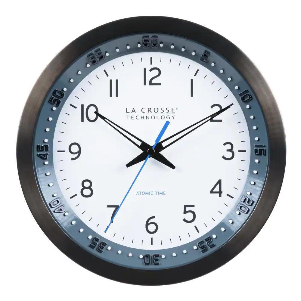 La Crosse Technology Atomic Analog Clock Stainless Steel Black Round 10 in. Dia
