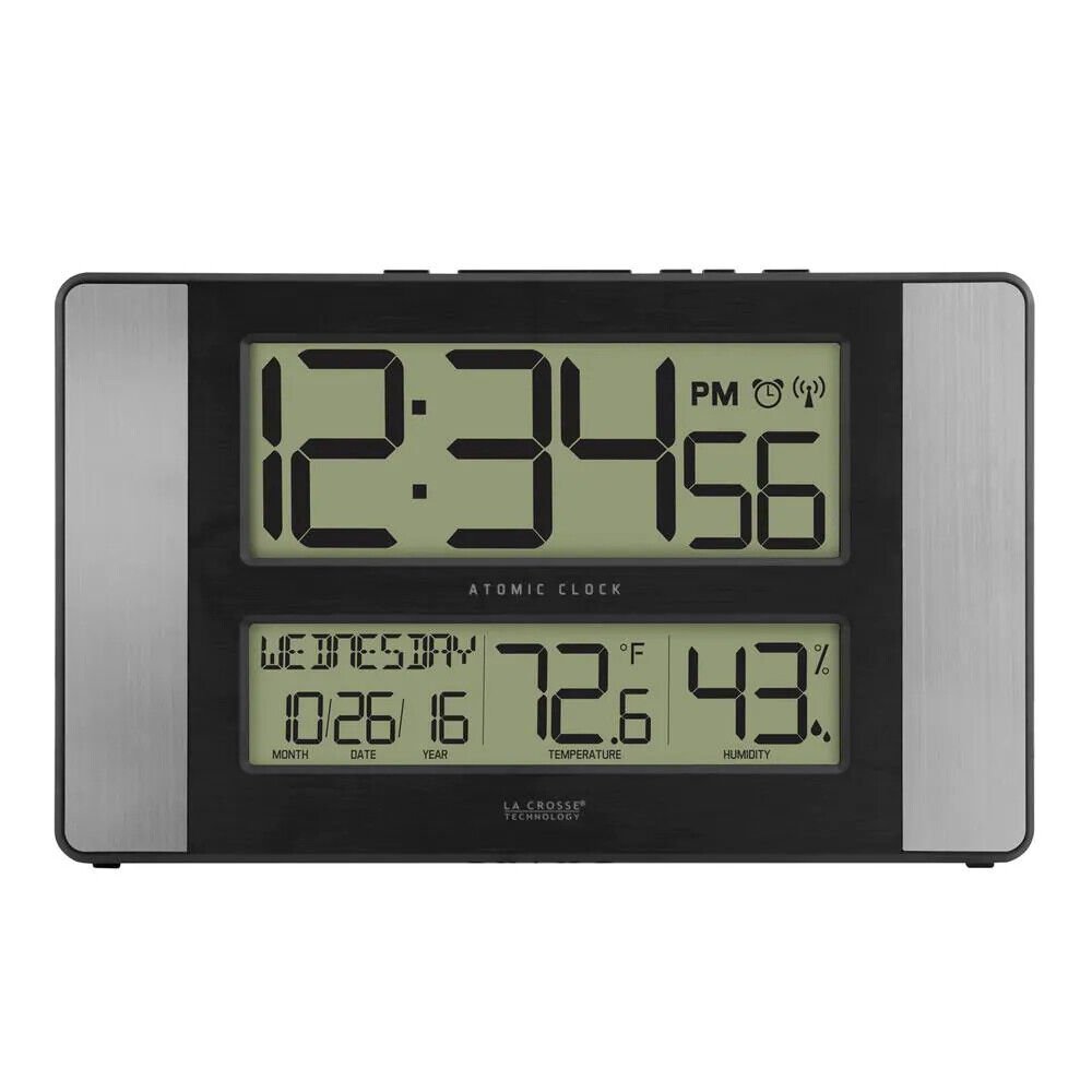 La Crosse Technology Atomic Digital Clock Temperature/Humidity Aluminum Finish