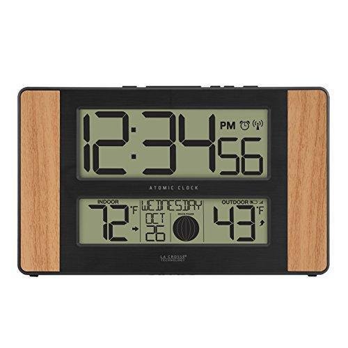 La Crosse Technology Atomic Digital Clock with Outdoor Temperature, Oak Finish,