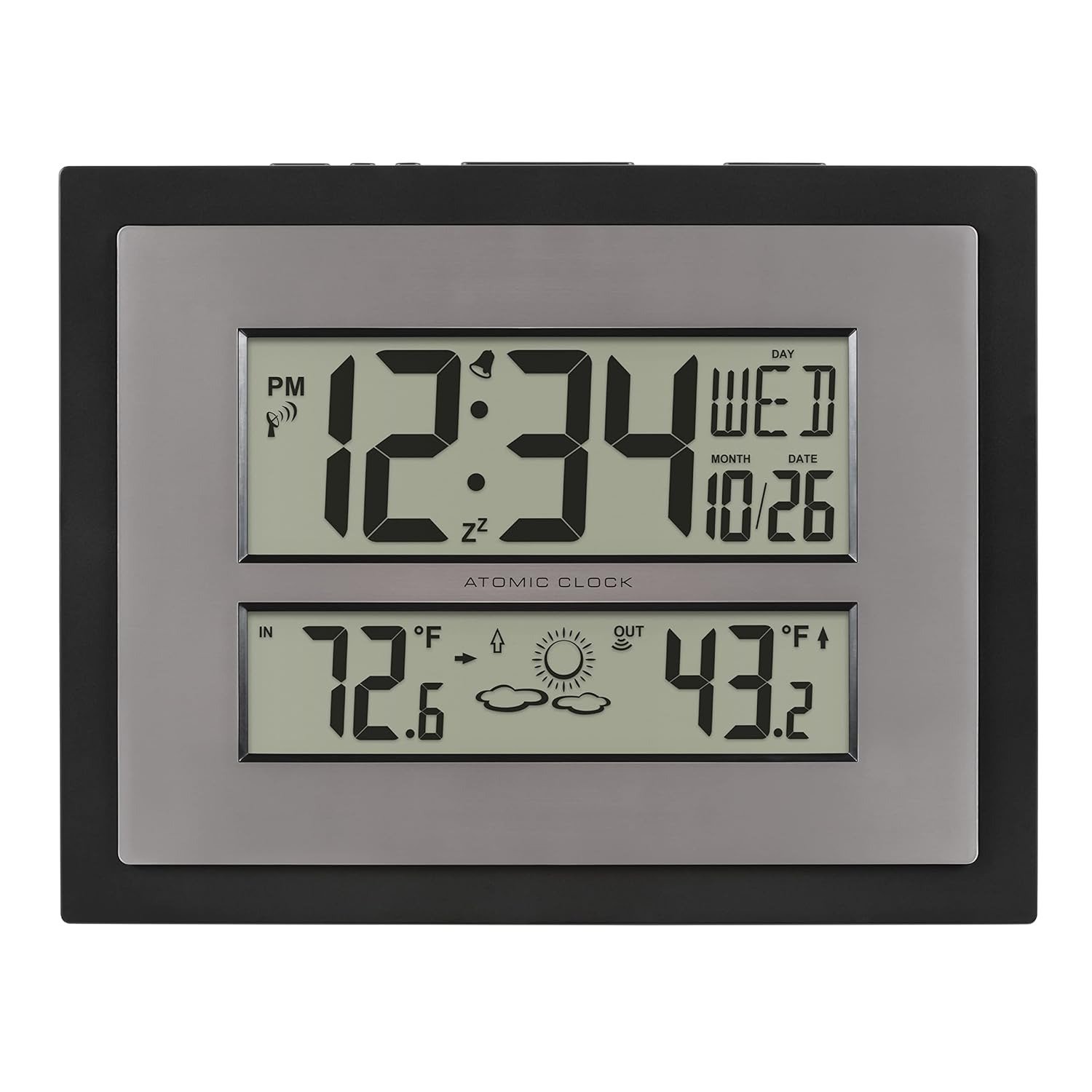 La Crosse Technology Atomic Digital Wall Clock w/ Temperature & Forecast - Gray