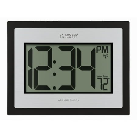 La Crosse Technology Silver Table/Wall Digital Atomic Clock with Indoor Temperature, 513-1422S