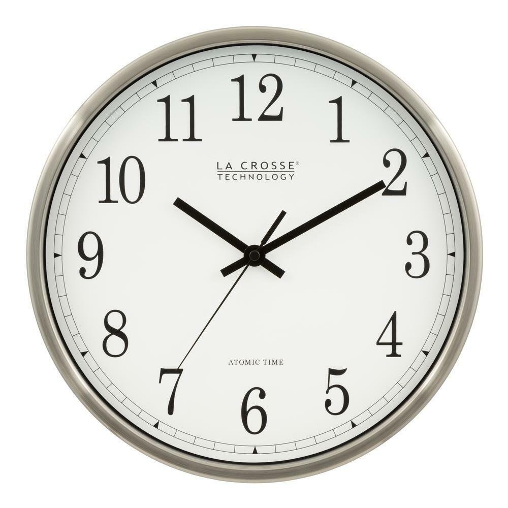 La Crosse Technology Wall Clock Atomic Analog Metal-Frame Silver 12 in. Height