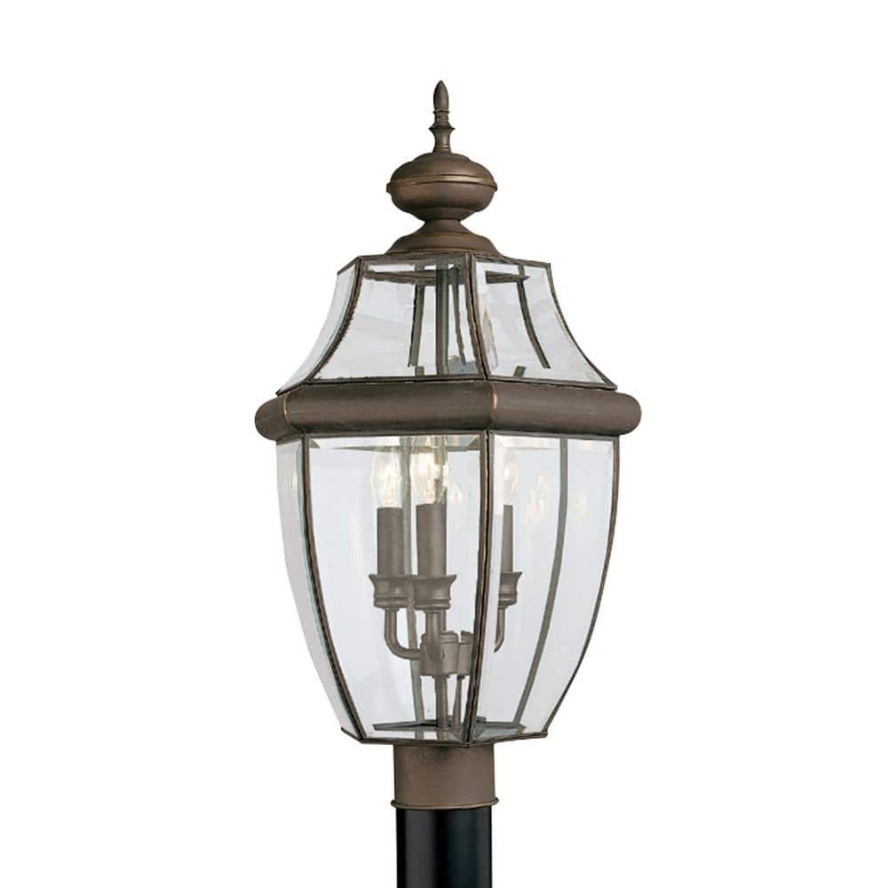Lancaster 3-Light Outdoor Antique Bronze Post Light with Dimmable Candelabra LED Bulb