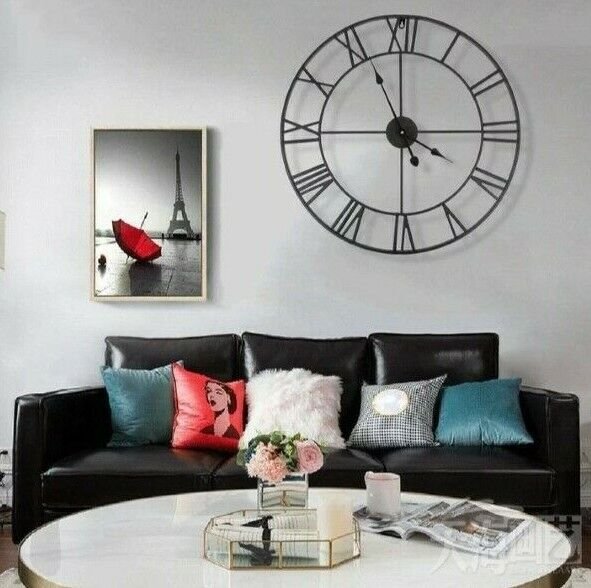 Large 16 Inch 40cm Diameter Metal Roman Numerals Wall Clock Room Home Decor NEW