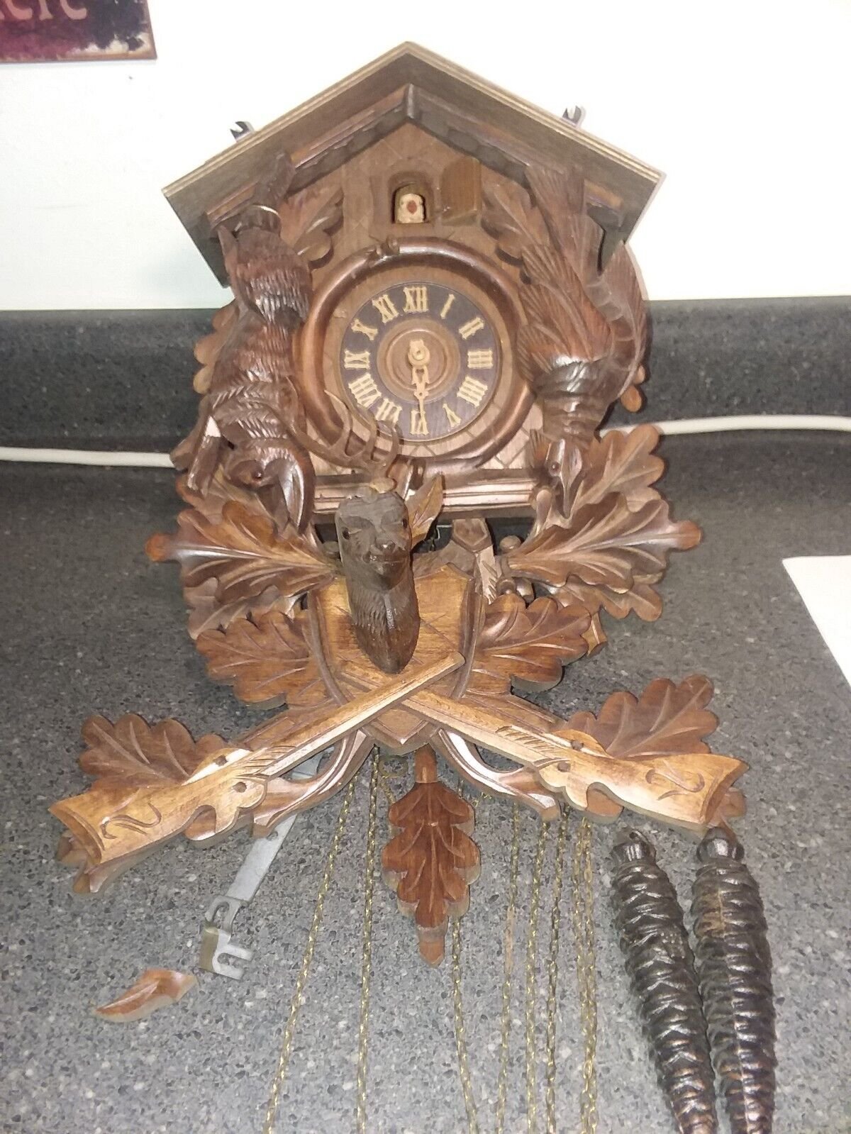 Large 17" Antique German Hunter Cuckoo Clock For Restore All Parts Included