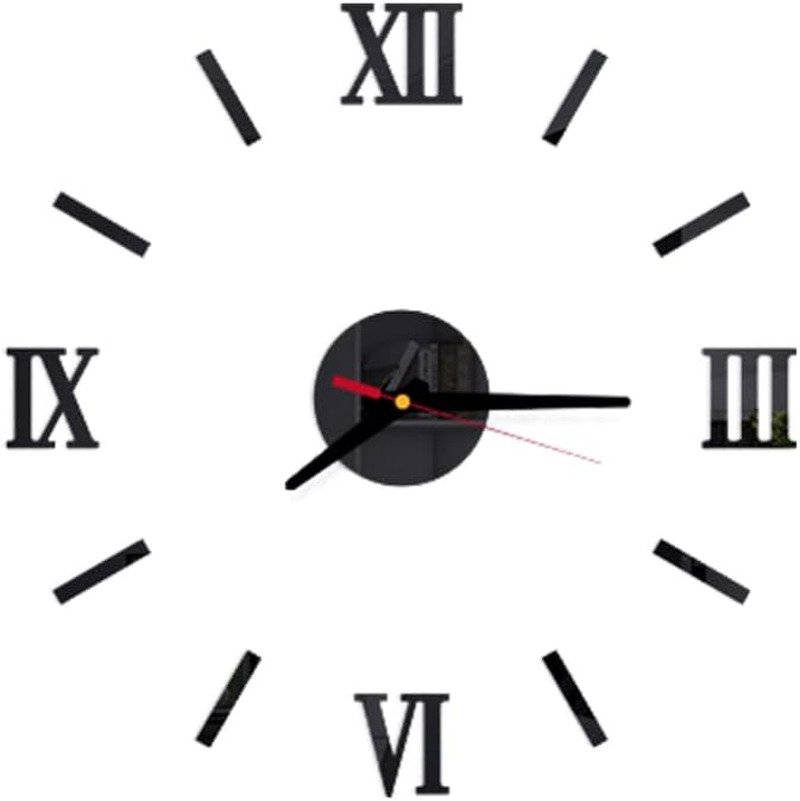 Large 3D DIY Wall Clock Frameless Wall Clock Big Roman Numerals Clock Giant Mirr