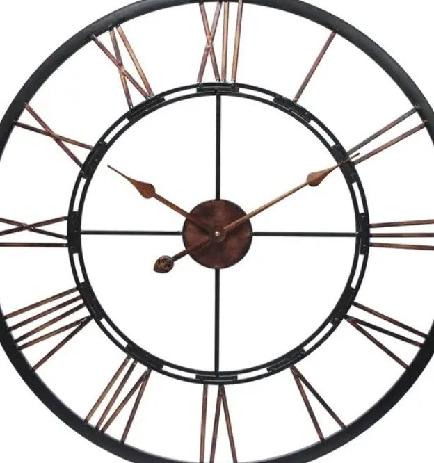 Large Bronze Wall Clock Open Face Aluminum Metal Brushed Indoor Roman Numeral