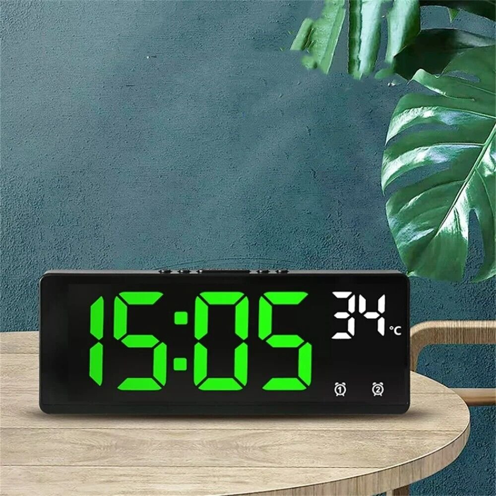 Large Digital Alarm Clock LED Temperature Voice Control Dual Alarm Snooze 12/24H