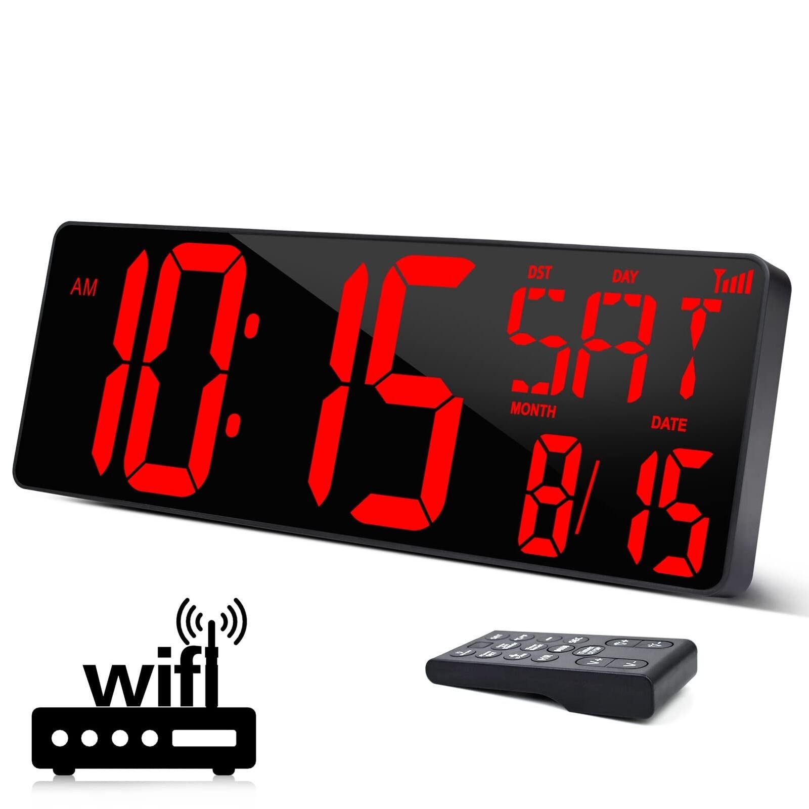 Large Digital Wall Clock WiFi Sync, 16.5 in Large Display Wall Clock