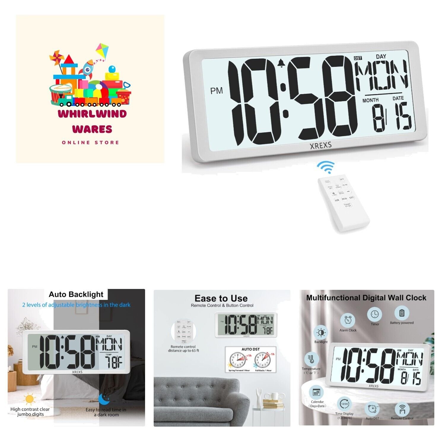 Large Digital Wall Clock with Backlight, 14.17 Inch Large Display Wall Clock ...