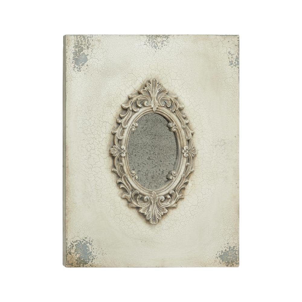 Large Gray and Beige Antique Frame with Damask Print Wooden Wall Art