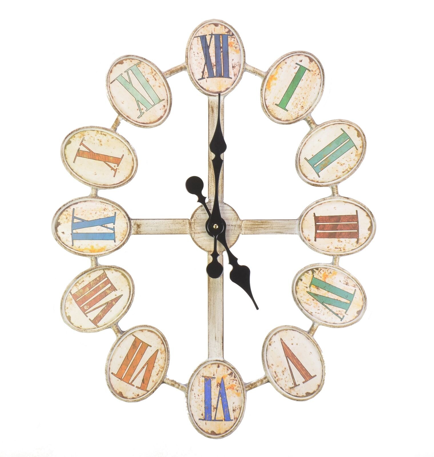 Large Hanging Oval Metal Wall Clock Vintage Style Roman Numerals Home Decor N