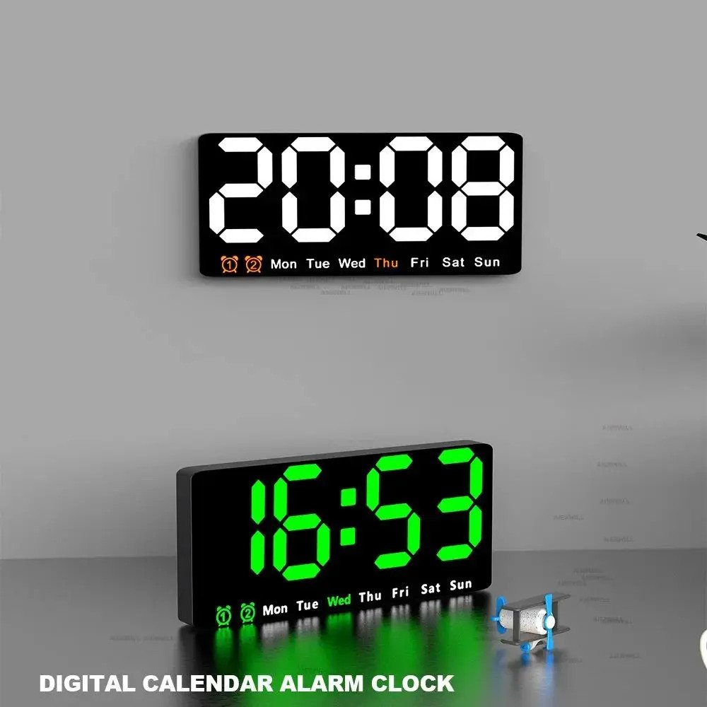 Large LED Digital Alarm Clock with Date, Temp, 2 Alarms, 12/24H, Battery Backup