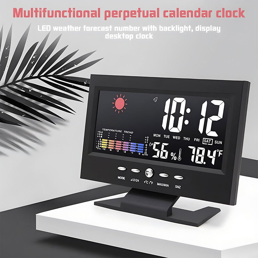 Large LED Display Digital Alarm Clock Calendar And Hygrometer Weather Display
