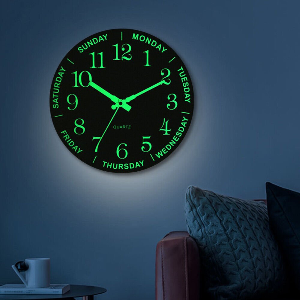 Large Luminous 3D Wall Clock Glow In The Dark Quartz Home Decor Night Clock USA