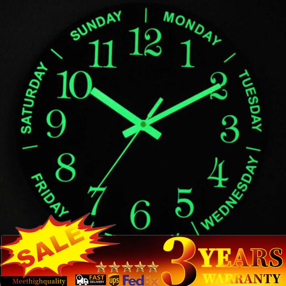 Large Luminous 3D Wall Clock New Glow In The Dark Quartz Home Decor Night Clock