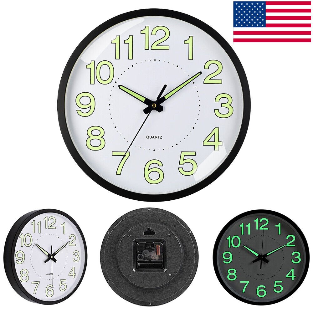 Large Luminous Wall Clocks Glow In The Dark Silent Home Digital Clock Decor US