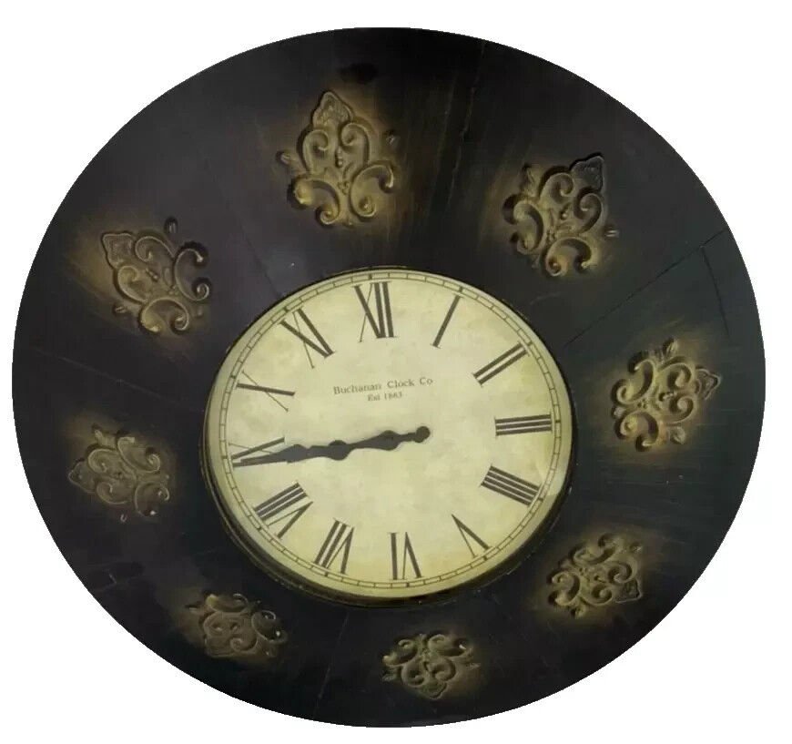 Large Metal Wall Clock VINTAGE SESSIONS Tole Painted Metal Wall Clock Works 24"