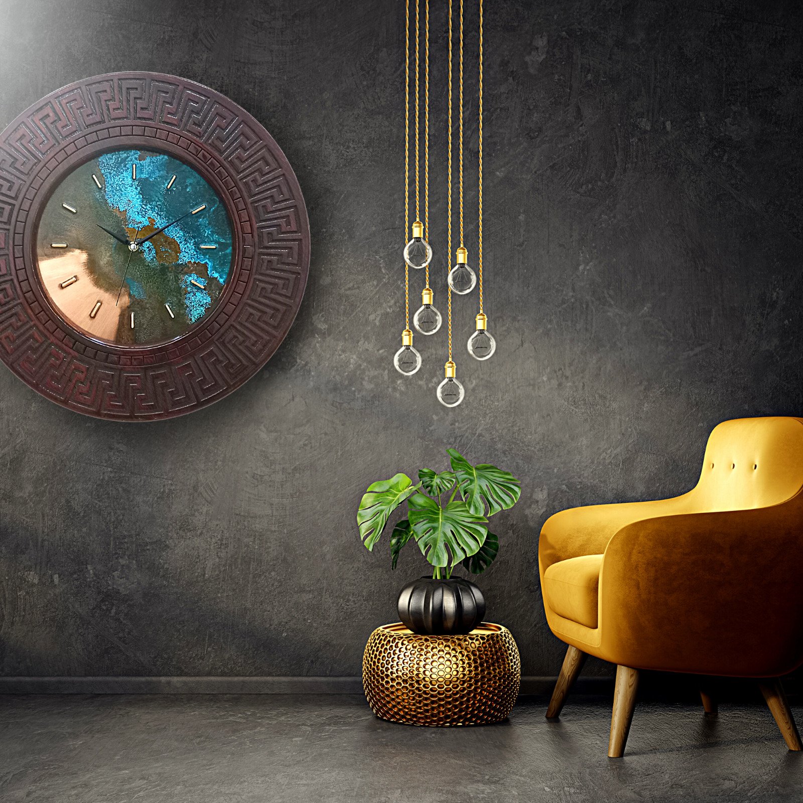 Large Mid Century Modern Copper & Wood Original Large Wall Clock Wall Decor