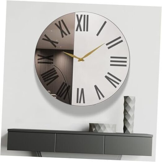 Large Mirror Wall Clock Decorative Metal Wall Clocks for Living 20inch Silver