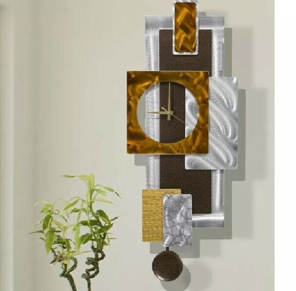 Large Modern Metal Wall Pendulum Clock Art Silver Copper Decor Artist Jon Allen