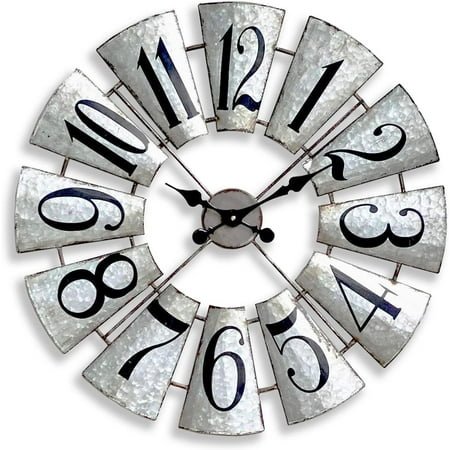 Large Pocket Watch Wall Clock, Vintage Wall Clock with Black Metal Frame for Kitchen Living Room Bedroom, Big Farmhouse Wall Clock Decor, Silent Non-Ticking Battery Operated