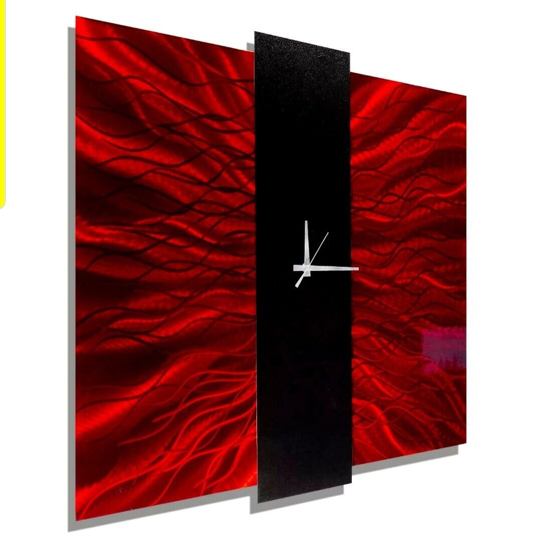 Large Red Square Metal Wall Clock - Contemporary Wall Art - 2ft x 2ft- Jon Allen
