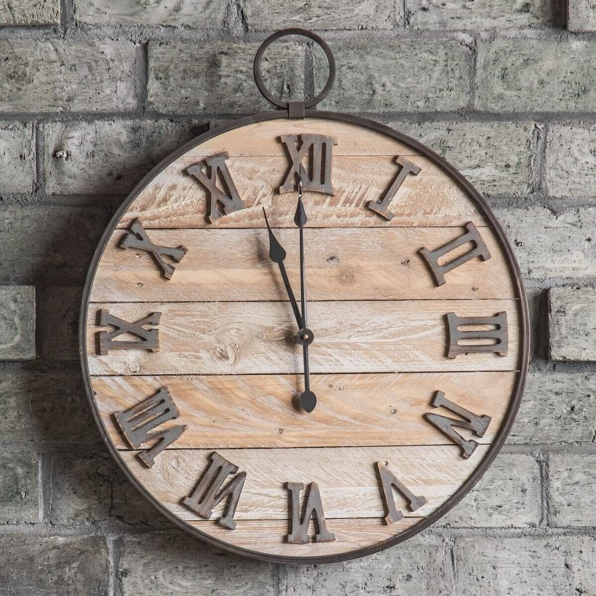 Large Retro Farmhouse Wall Clock 28 In Oversize Solid Wood Vintage Living Room
