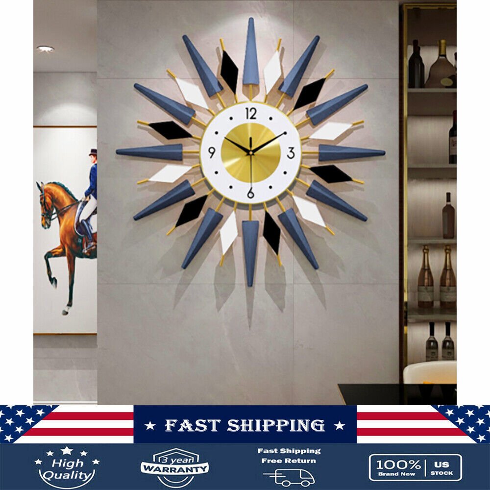 Large Starburst Metal Wall Clock Mid Century Modern Europe Style Decor 60x60cm