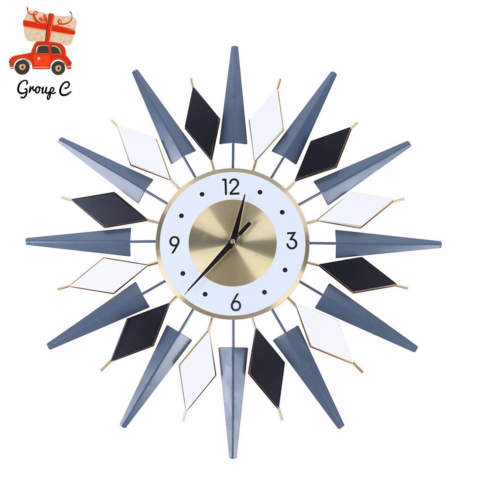 Large Starburst Metal Wall Clock Mid Century Modern Europe Style Decor 60x60cm