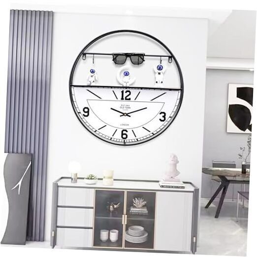 Large Wall Clock,Decorative Metal Wall Clocks with Storage Rack and White