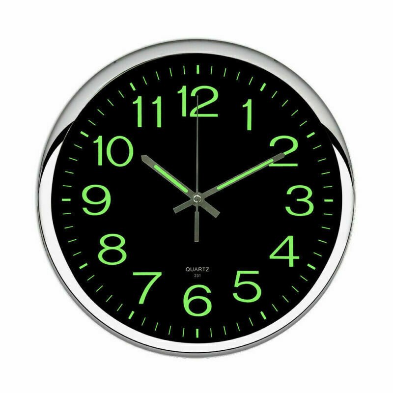 Large Wall Clock Glow In Dark Silent Quartz Indoor Outdoor Luminous Decor 12''