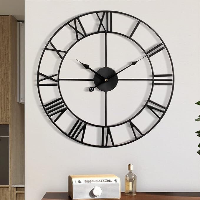 Large Wall Clock Metal Retro Roman Numeral Clock, Modern Round Wall Clocks almos