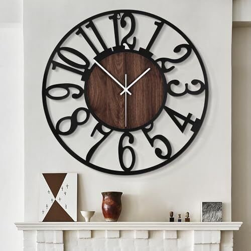 Large Wall Clocks for Living Room,Silent,Non 24 IN Black Wood-arabic Number