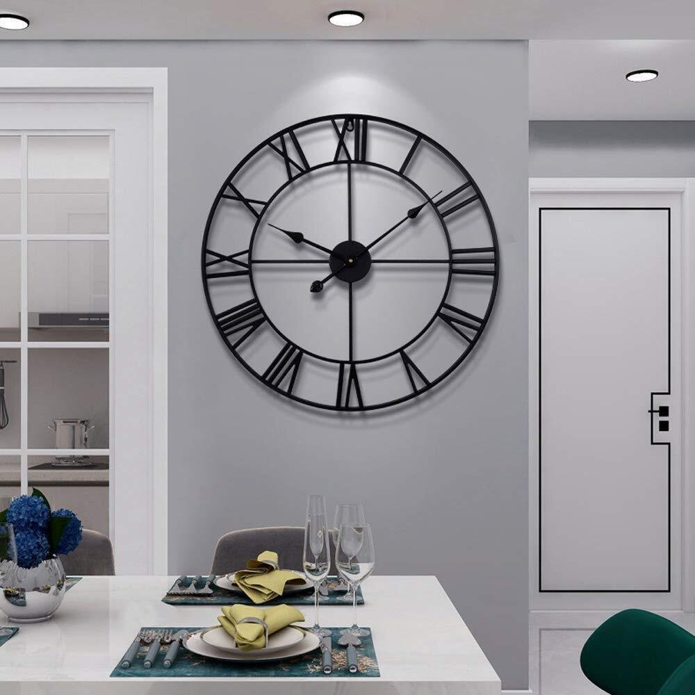 Large Wall Clock, Silent, Non-Ticking Metal Wall Clock, Round Modern Wall Dec...