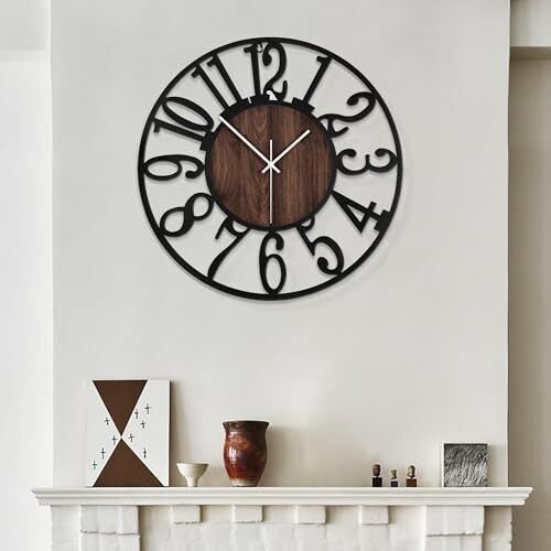 Large Wall ClocksSilentNon TickingBattery Operated Rustic Round Modern Big Wo...