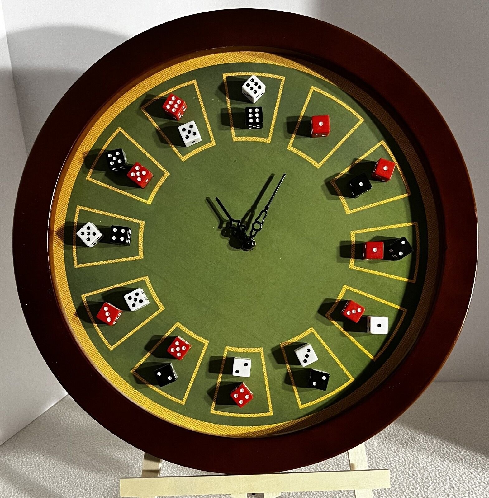 Large Wooden Framed Dice Wall Clock - Casino - Man Cave