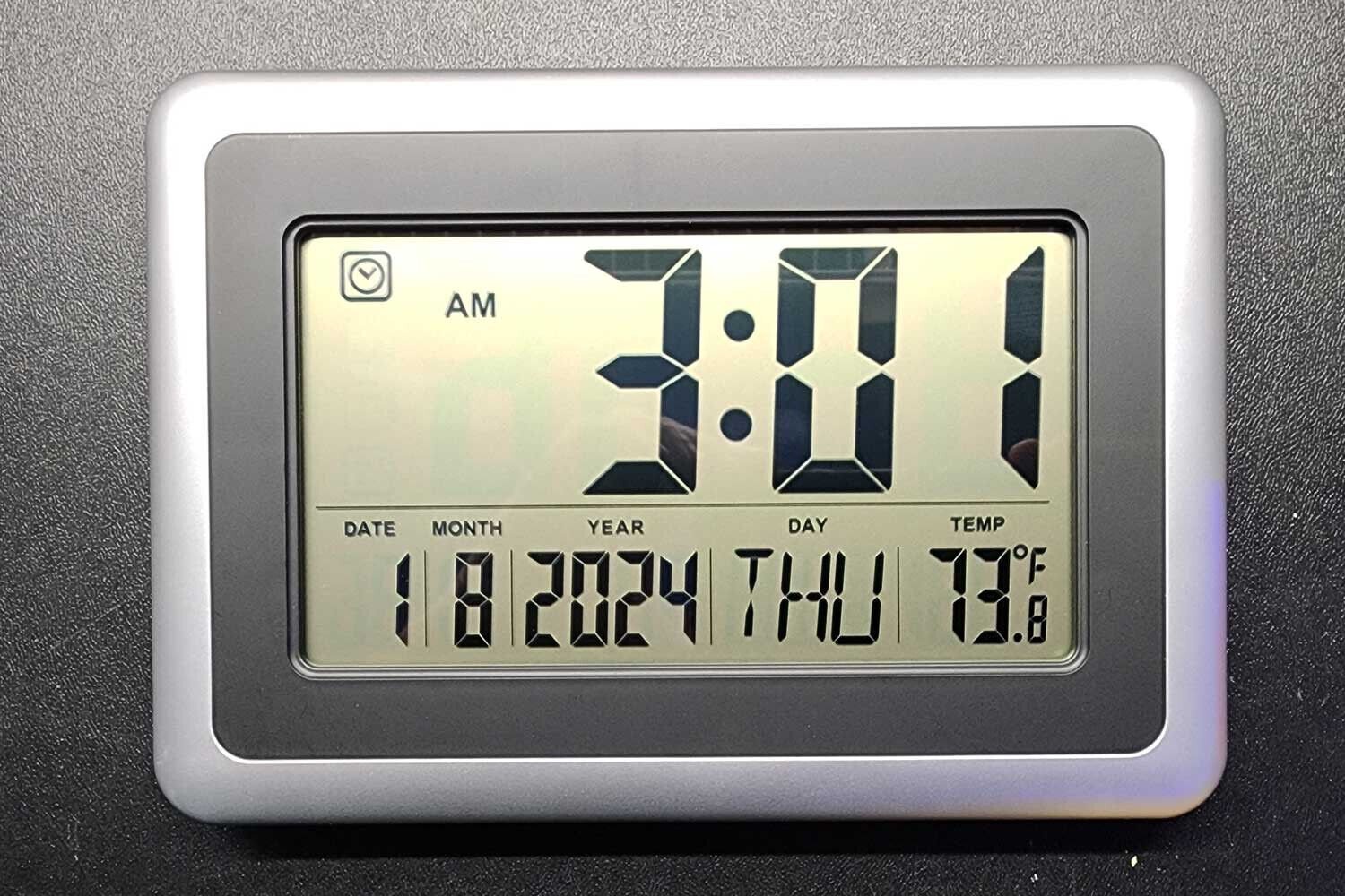 LCD Desktop Wall Clock with Large Display & Date / Temperature / Alarm