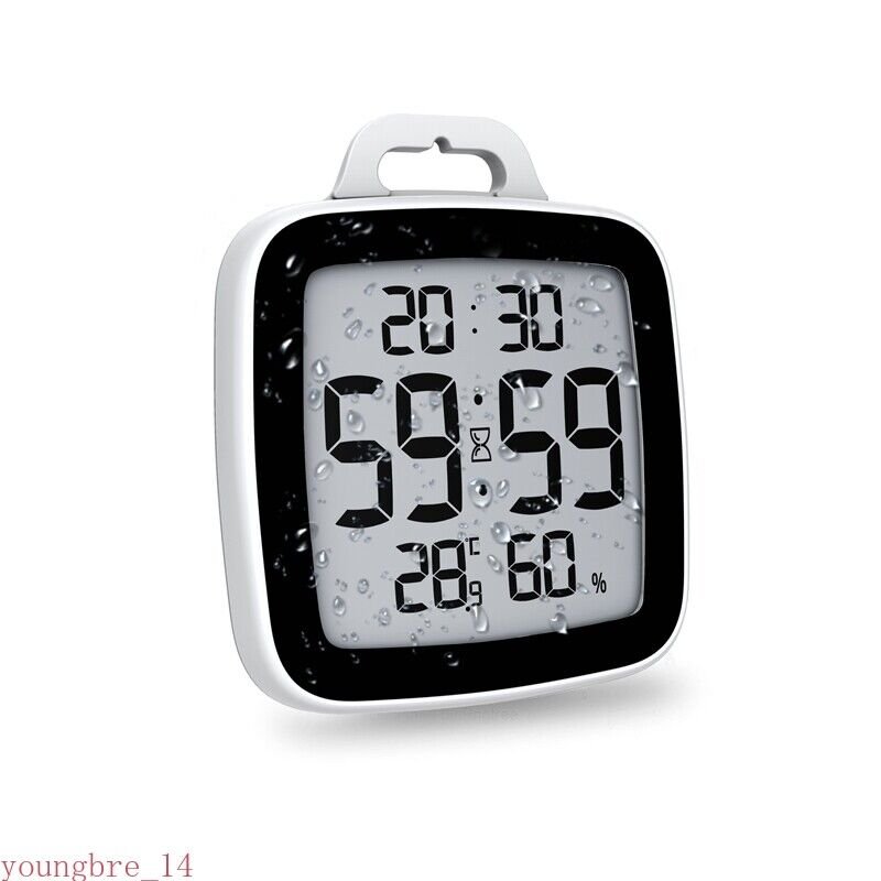 LCD Screen Waterproof Digital Bathroom Wall Clock Temperature Humidity Meter