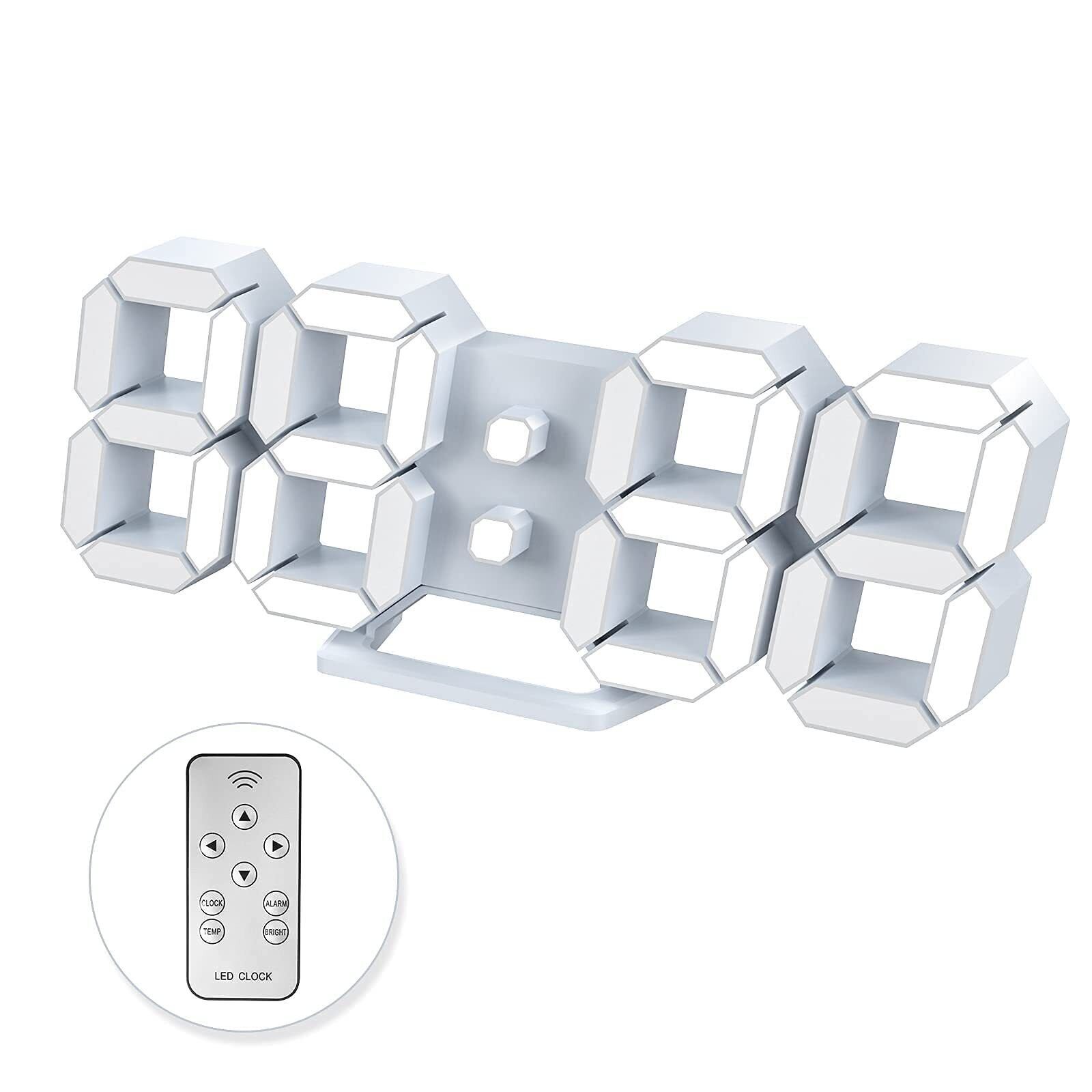 Led Digital Alarm, 3D Wall Clock Desk Auto Dimming 12/24 Hour Date Temperatur...