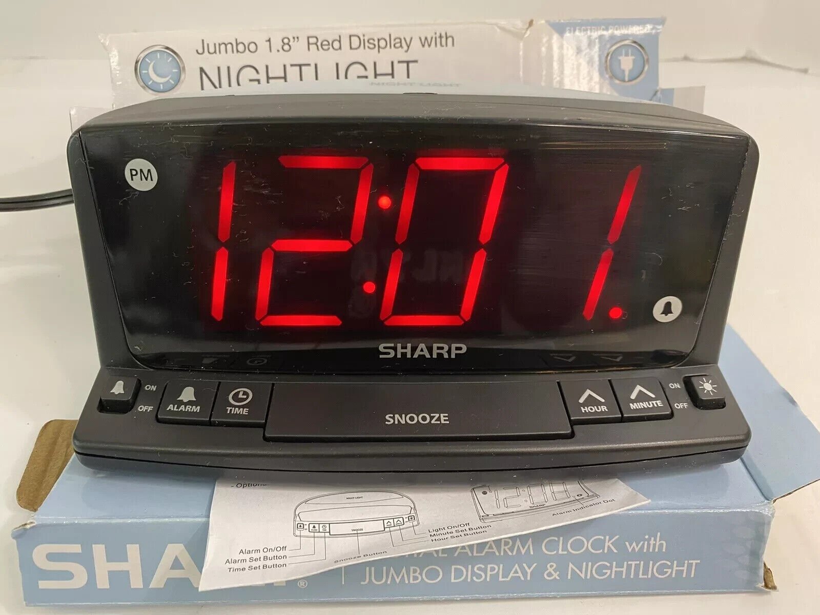 LED Digital Alarm Clock Jumbo 1.8” Red Display w/Nightlight Battery & Electric