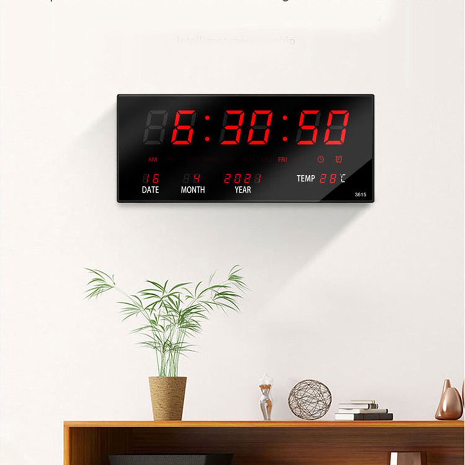 Led Digital Wall Clock Large Screen Time Temperature Calendar Display Clock