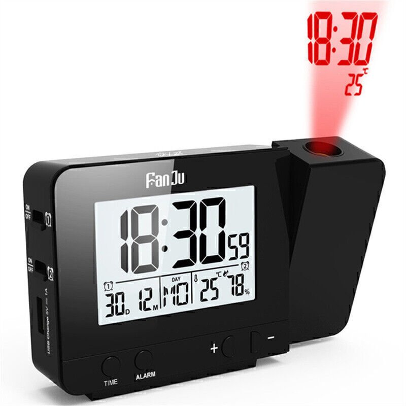 Led Simple Design Alarm Clock With Digital Date Projection Snooze Function