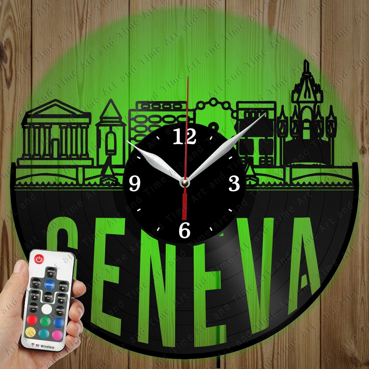 LED Vinyl Clock Geneva Skyline LED Wall Art Decor Clock Original Gift 7088