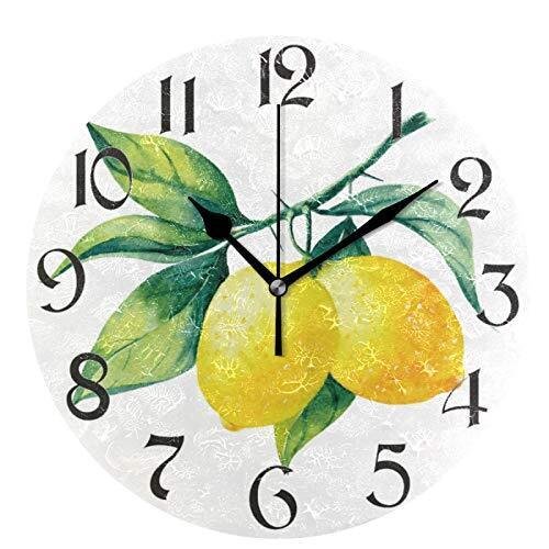 Lemon Yellow Fruits Wall Clock Round - Non-Ticking Desk Clock Battery Operate...